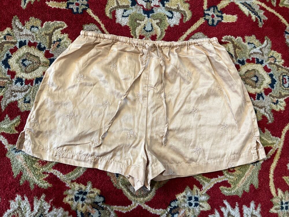 Vintage M Victoria's Secret Pink Label Night Shorts Champagne Embroidered Floral